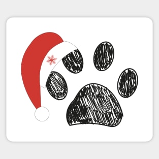 Paw prints with Santa Claus red hat and snowflake Sticker